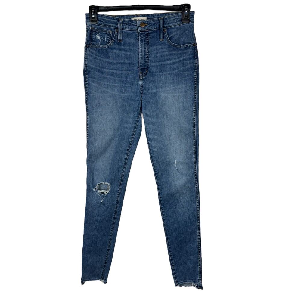 Madewell SZ 30TL TALL Curvy Hi-Rise Skinny Jeans Distressed Stretch Zip-Fly Blue